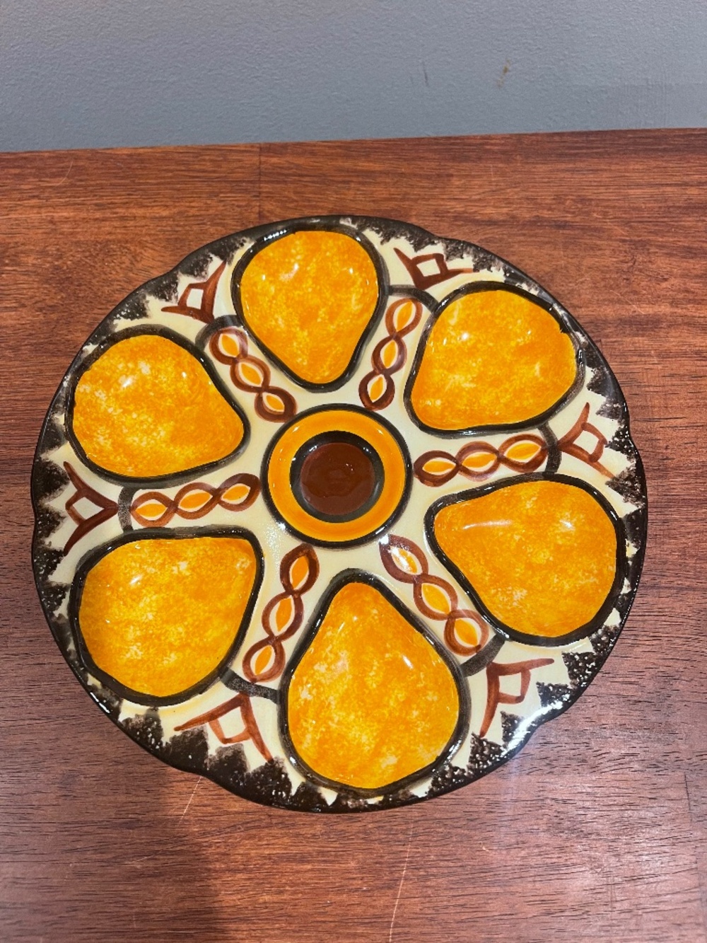 Vintage HB Quimper French faïence oyster platter 9.5” hand painted F406 D261
